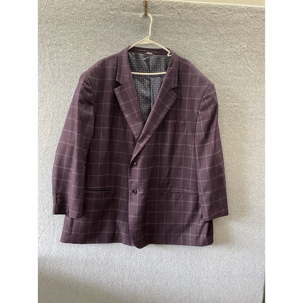 Oak Hill Burgundy Windowpane Sport Coat Blazer 58R 4XL Big Tall Quiet Luxury - Picture 2 of 14